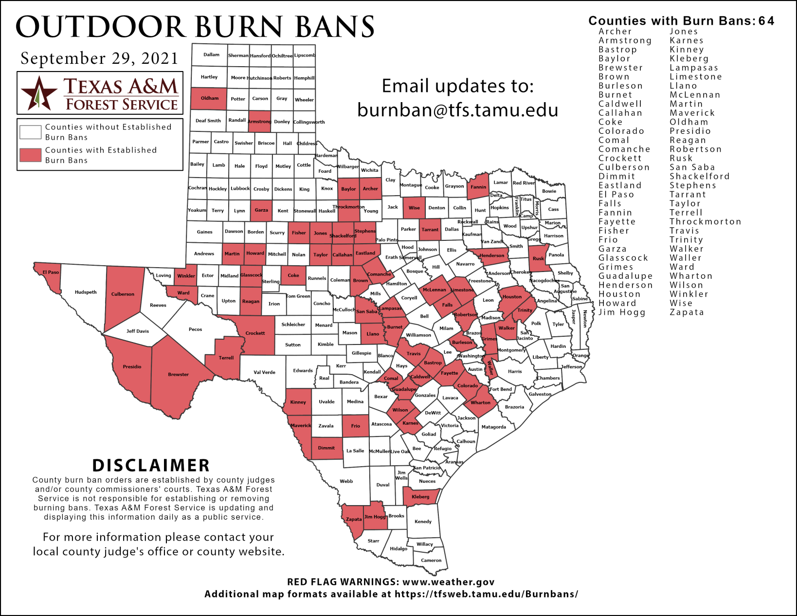 Counties under burn bans